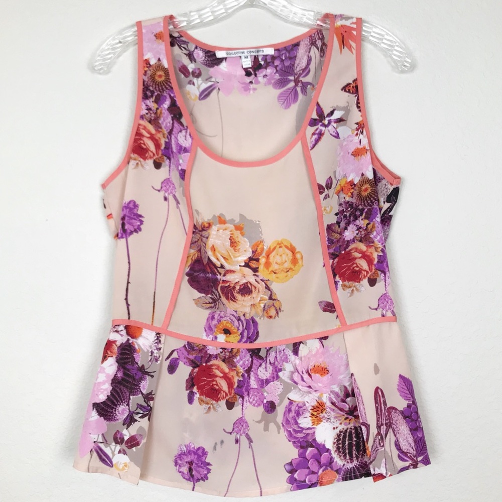 Collective Concepts Floral Peplum‎ Sleeveless Blouse Medium